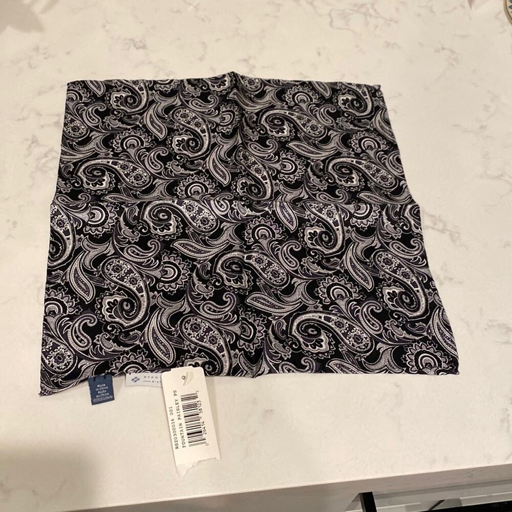 Ryan Seacrest Distinction fountain paisley black white pocket square formal prom
